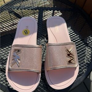 Michael Kors Rose Pink MK Logo Slide Sandals